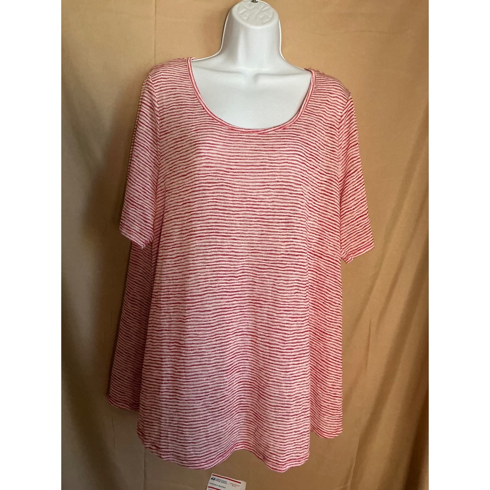 Lane Bryant Tunic Top Womens 14/16 Red White Excellent Striped Scoop Neck Short